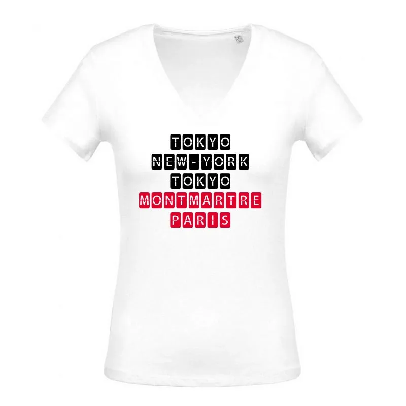 Cadeau T-shirt Femme col V | Montmartre N°1 Slim Rouge