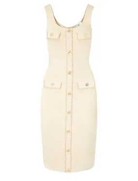Elisabetta Franchi Robe midi en viscose beige avec chaîne