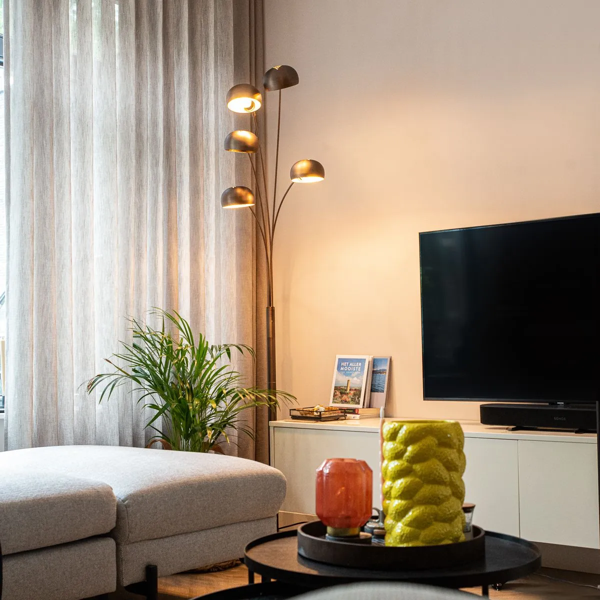 Lampadaire design bronze foncé doré 5 lumières - Sixties Marmo