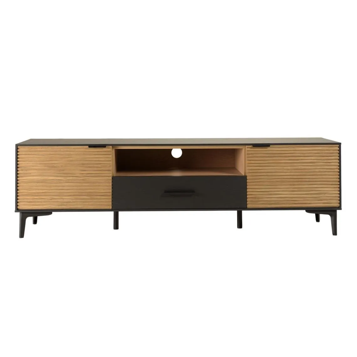 Meuble TV marron, noir 2 p. 1 tiroir 1 niche Pin pieds métal | 3 Suisses