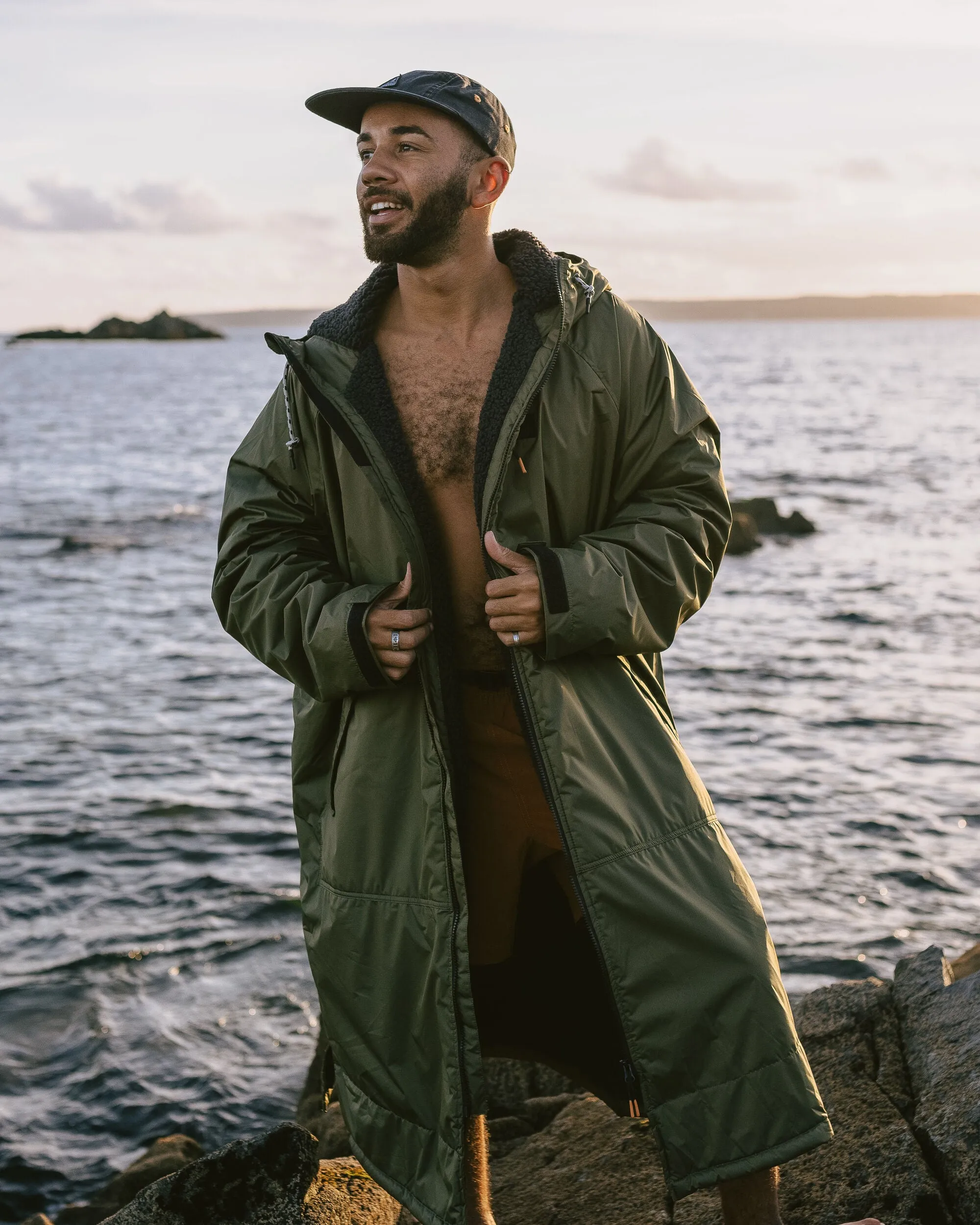 Poncho de surf recyclé doublé Sherpa - Kaki