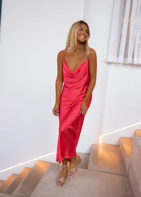 Robe Delly corail | Robe longue satinée | Prêt-à-porter en ligne | Easy Clothes