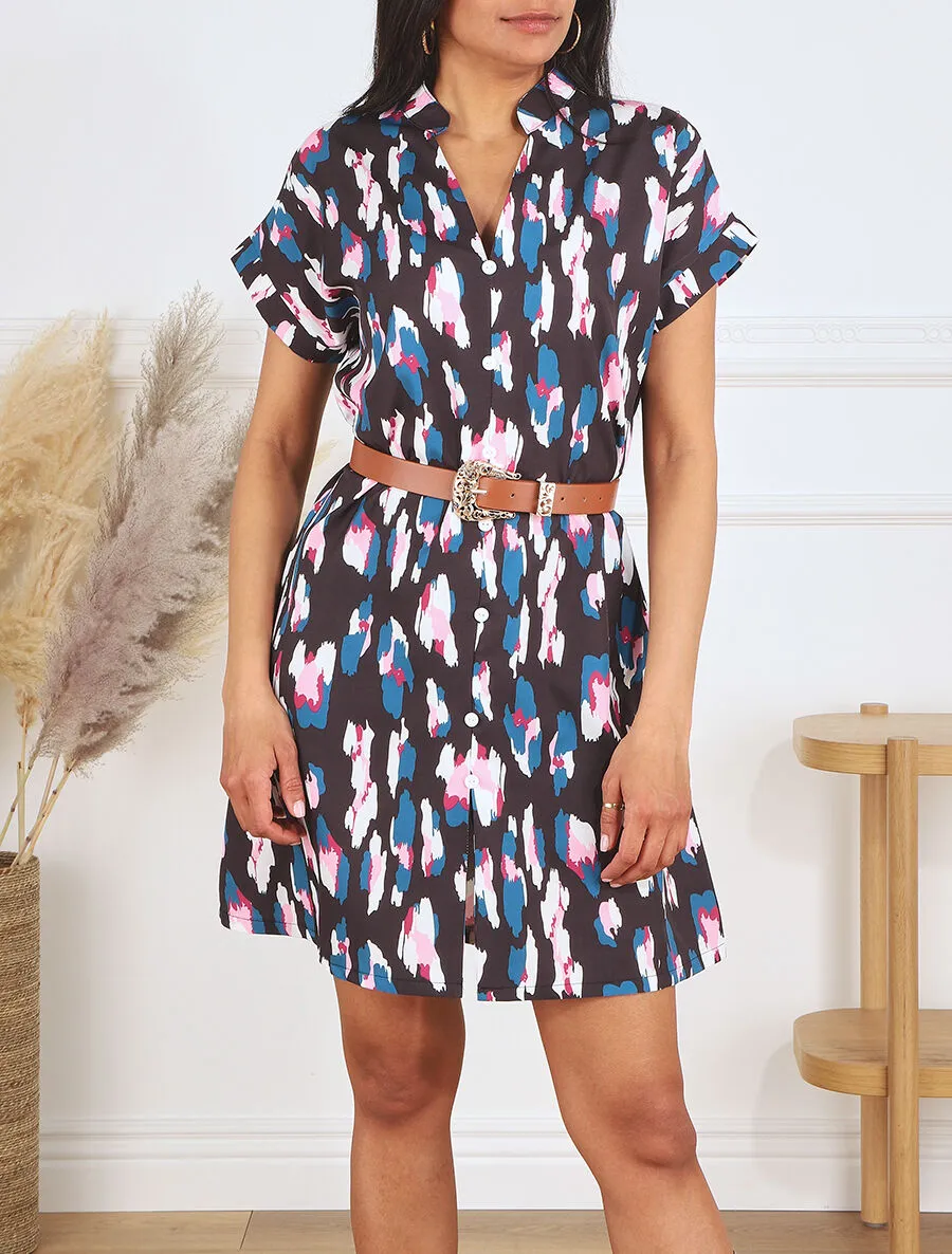Robe droite à imprimé graphique - Noir