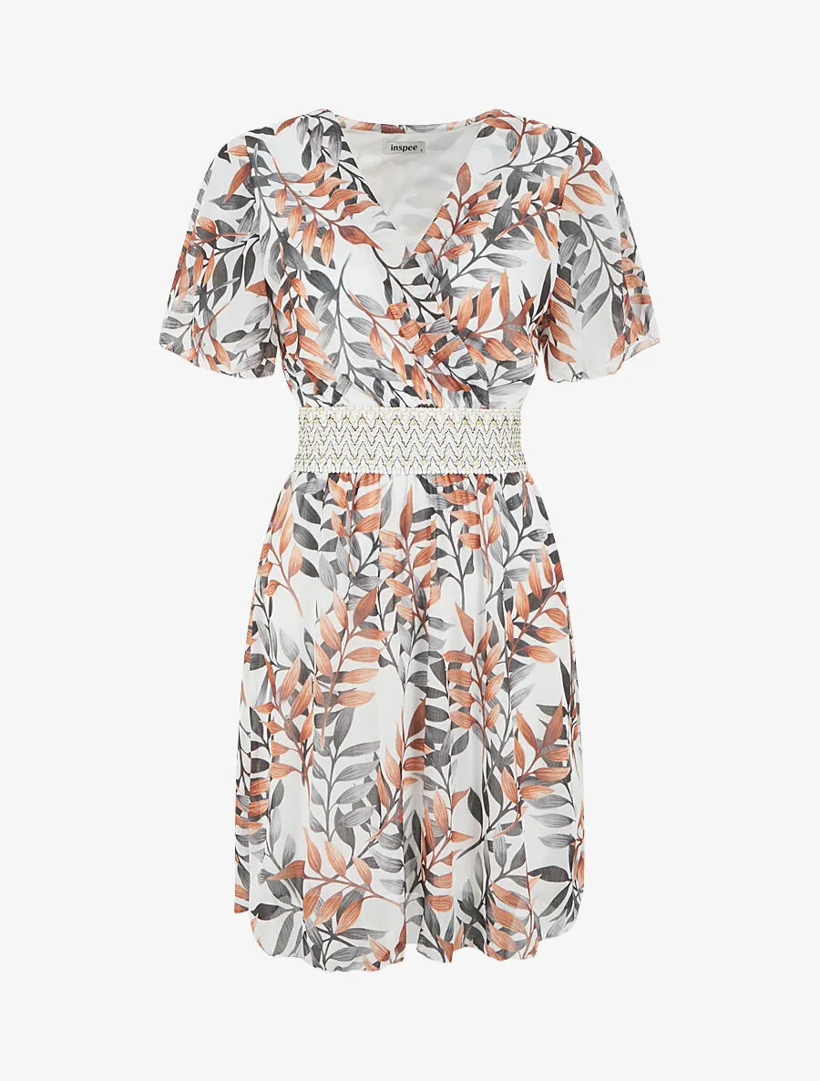 Robe mi-longue imprimé feuillage et bande large