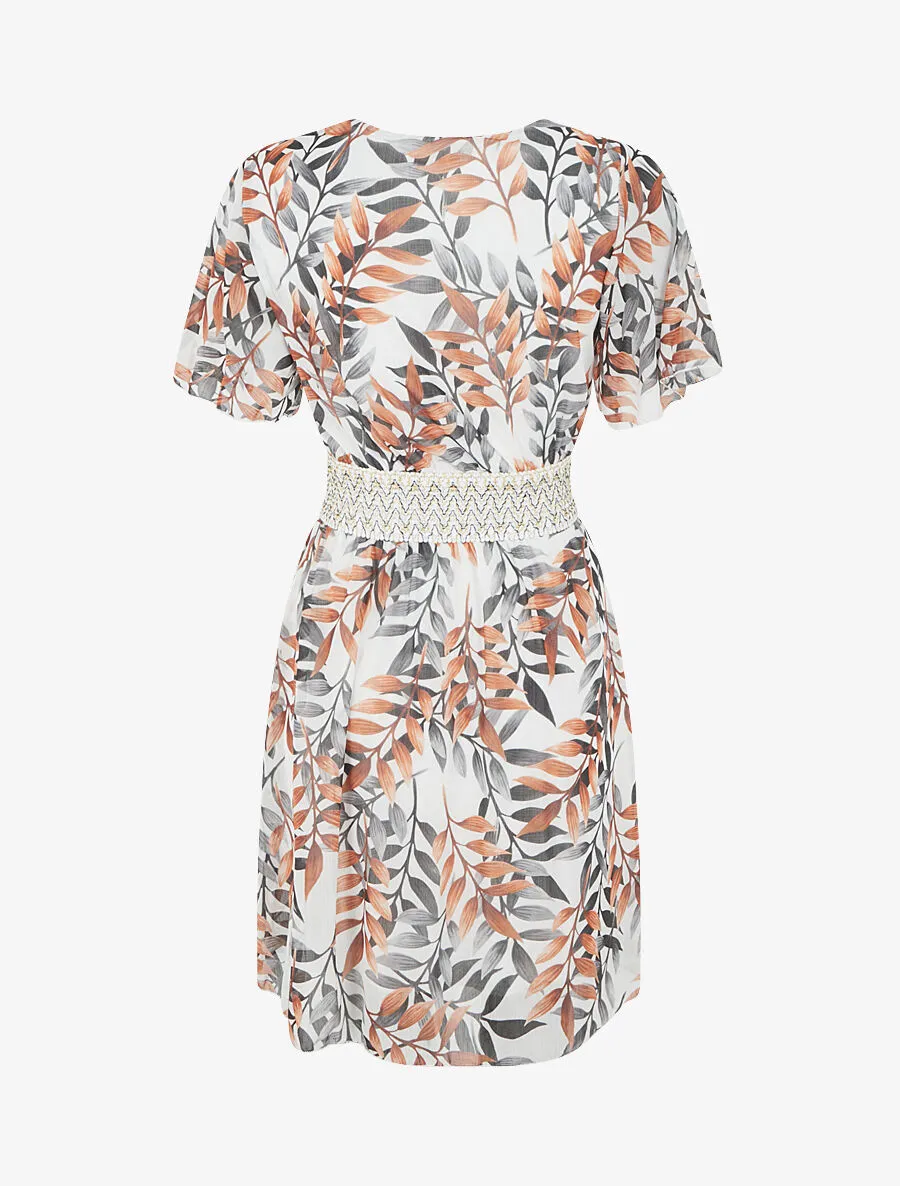 Robe mi-longue imprimé feuillage et bande large