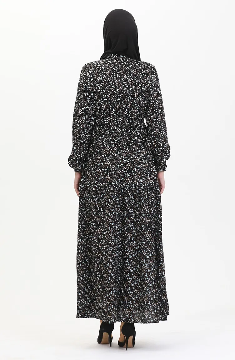 Robe Viscose à Motifs Fleuris 0479-03 Noir Bleu 0479-03