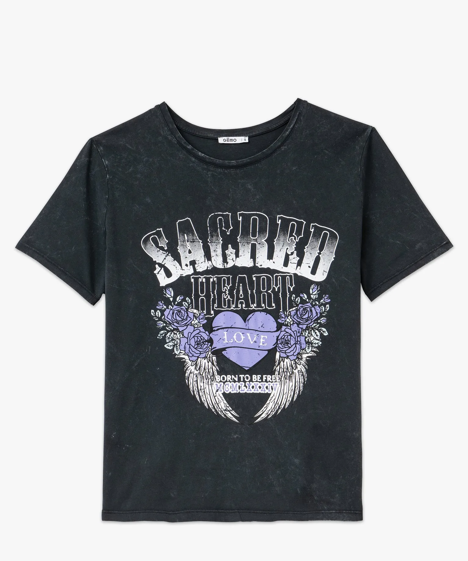 Tee-shirt à manches courtes avec motif grunge femme gris